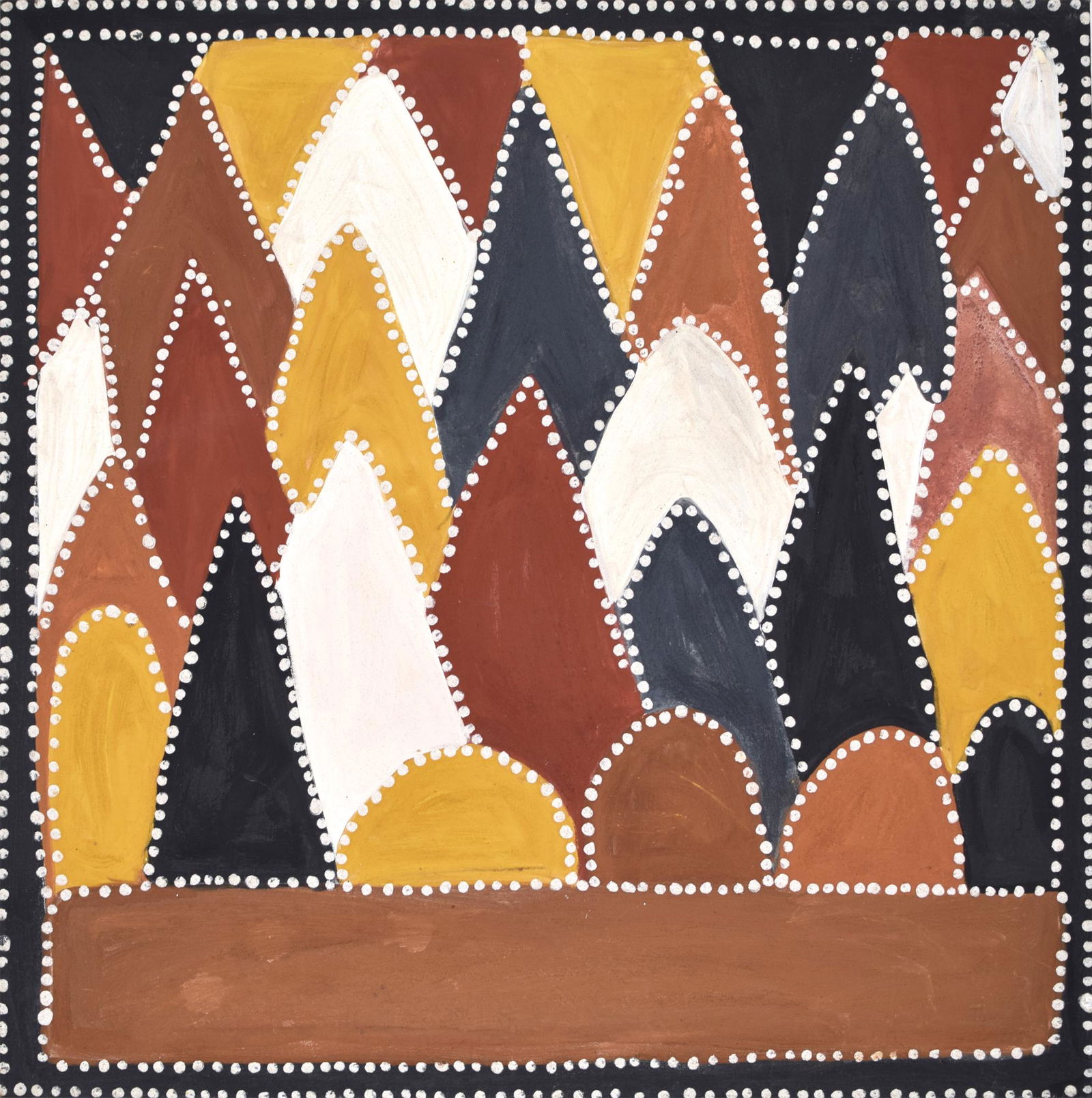 Queenie McKenzie Nakara - Limestone Hills, Texas, 1995: Queenie McKenzie was born c.1930 at the Old Texas station, on the Ord River in the north-west of Western Australia. As a young girl, she cooked for the stockmen, tending and riding horses and journeyi