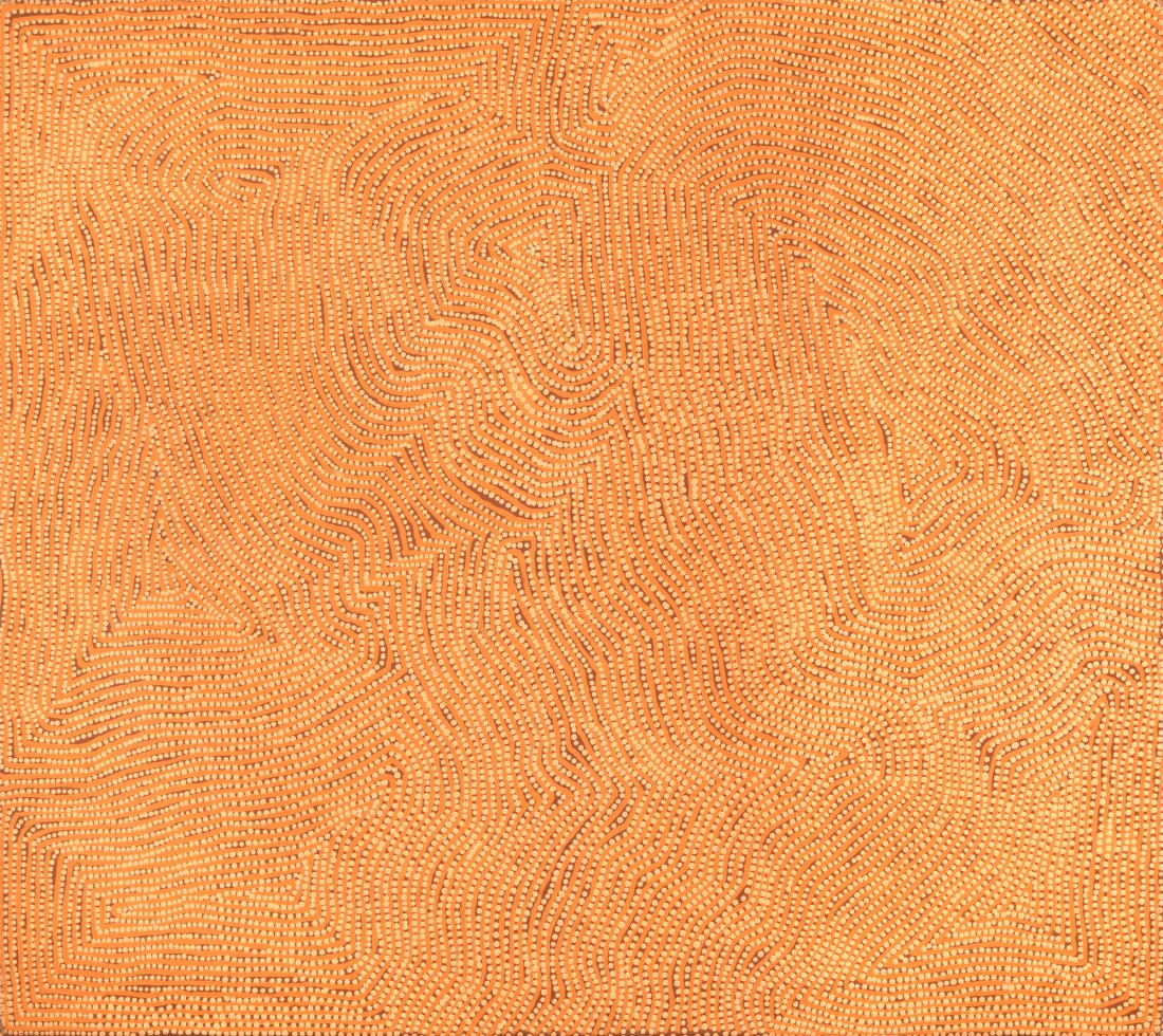 Charlie Tjapangati - Tingari at Manakarra, north of: Charlie Tjapangati began painting for Papunya Tula Artists in 1977, after having observed the older men painting while living in West Camp, Papunya. This painting depicts designs associated with the s