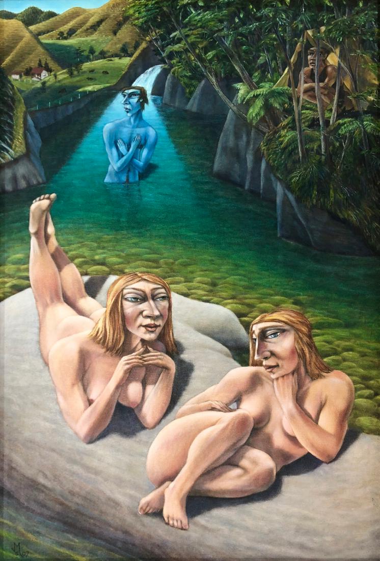 JOHN MCLEAN - Hunters Daughters & Fathers Son: Acrylic on canvas - Signed & dated 2007