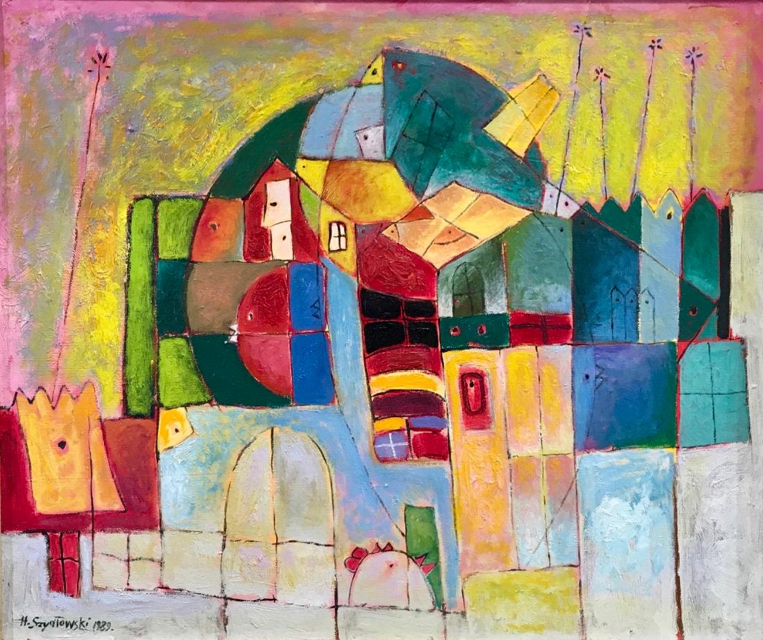 HENRYK SZYDLOWSKI - Awakening Town: Oil on canvas - Signed & dated 1989