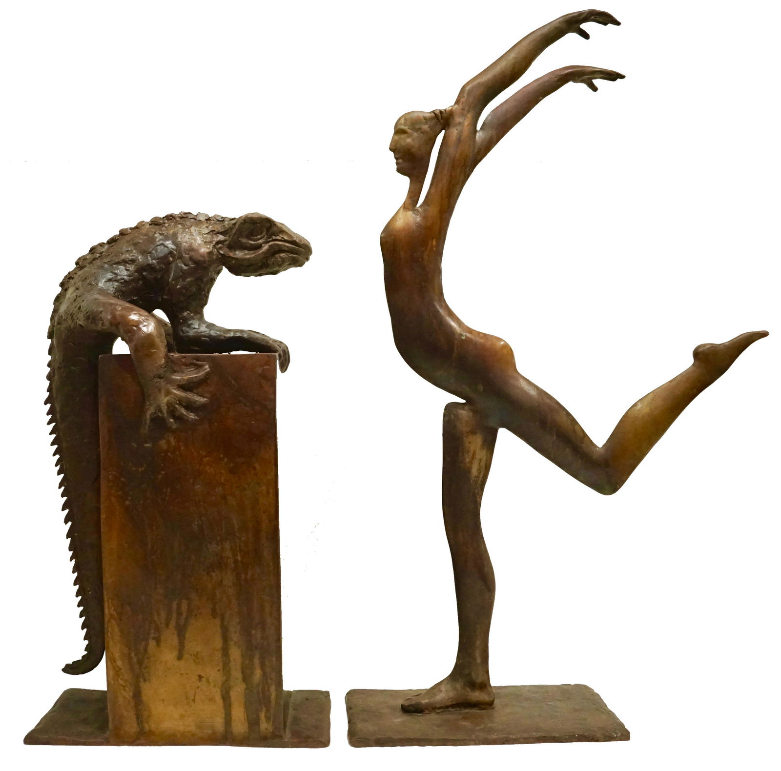 PAUL DIBBLE - Who’s Afraid: (b. 1943) Patinated cast bronze 88 cm x 102 cm Signed, inscribed NZ & dated 2009 on base