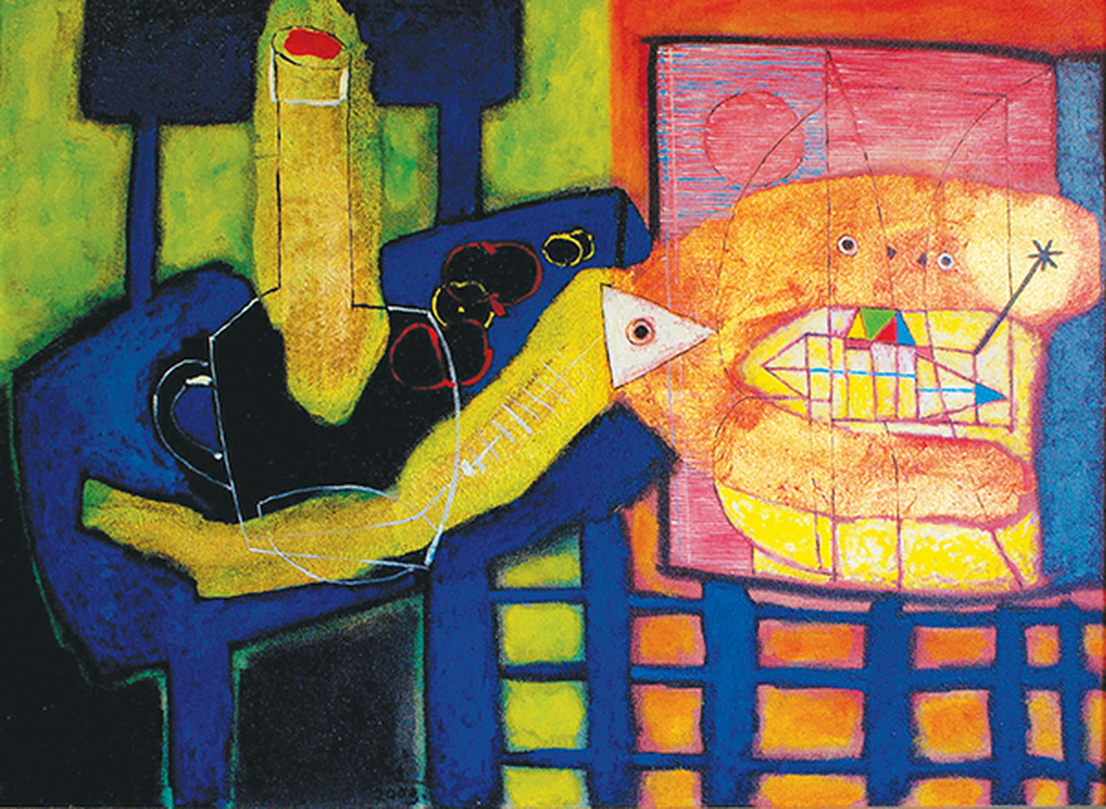 HENRYK SZYDLOWSKI - Poetry of Still Life on the Blue: (b. 1950) Oil and gold foil on canvas 48.5 cm x 65 cm Signed