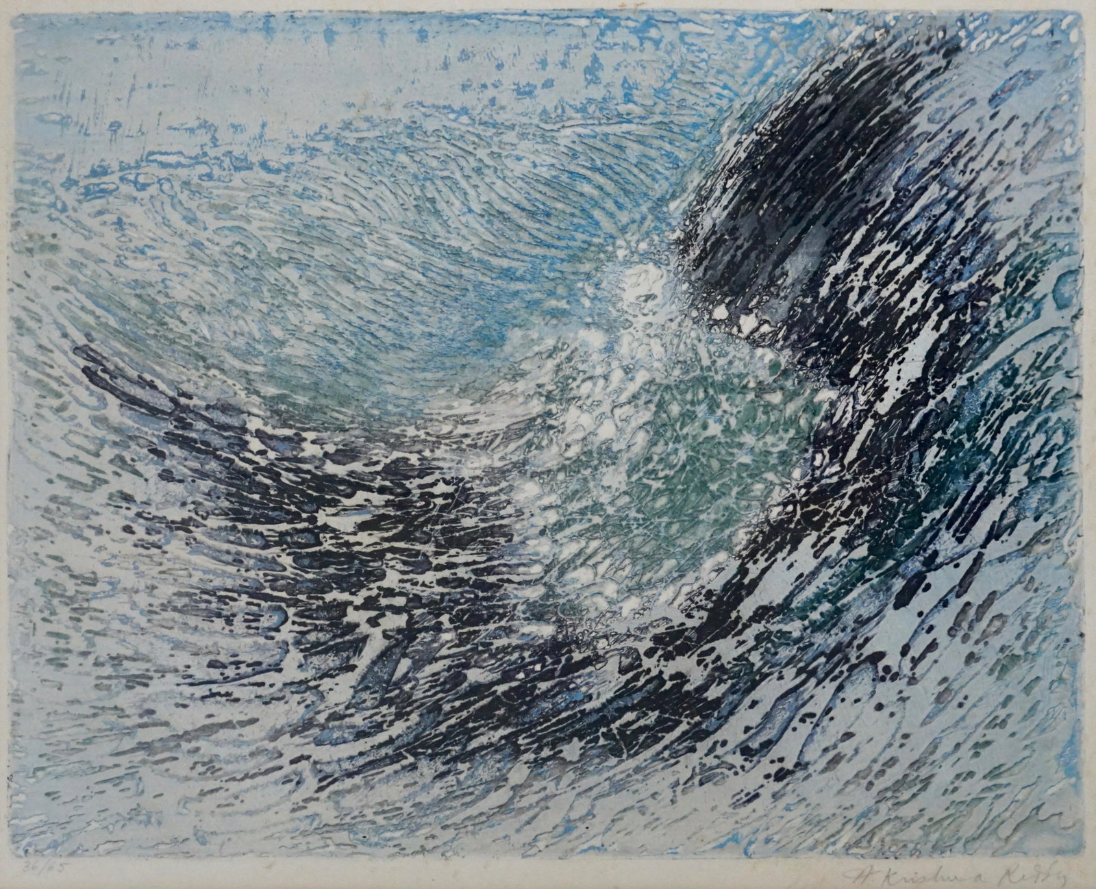 KRISHNA REDDY - La Vague (The Wave): (Indian 1925 - 2018) Colour etching, edition of 65, 39.5 cm x 48.5 cm Signed