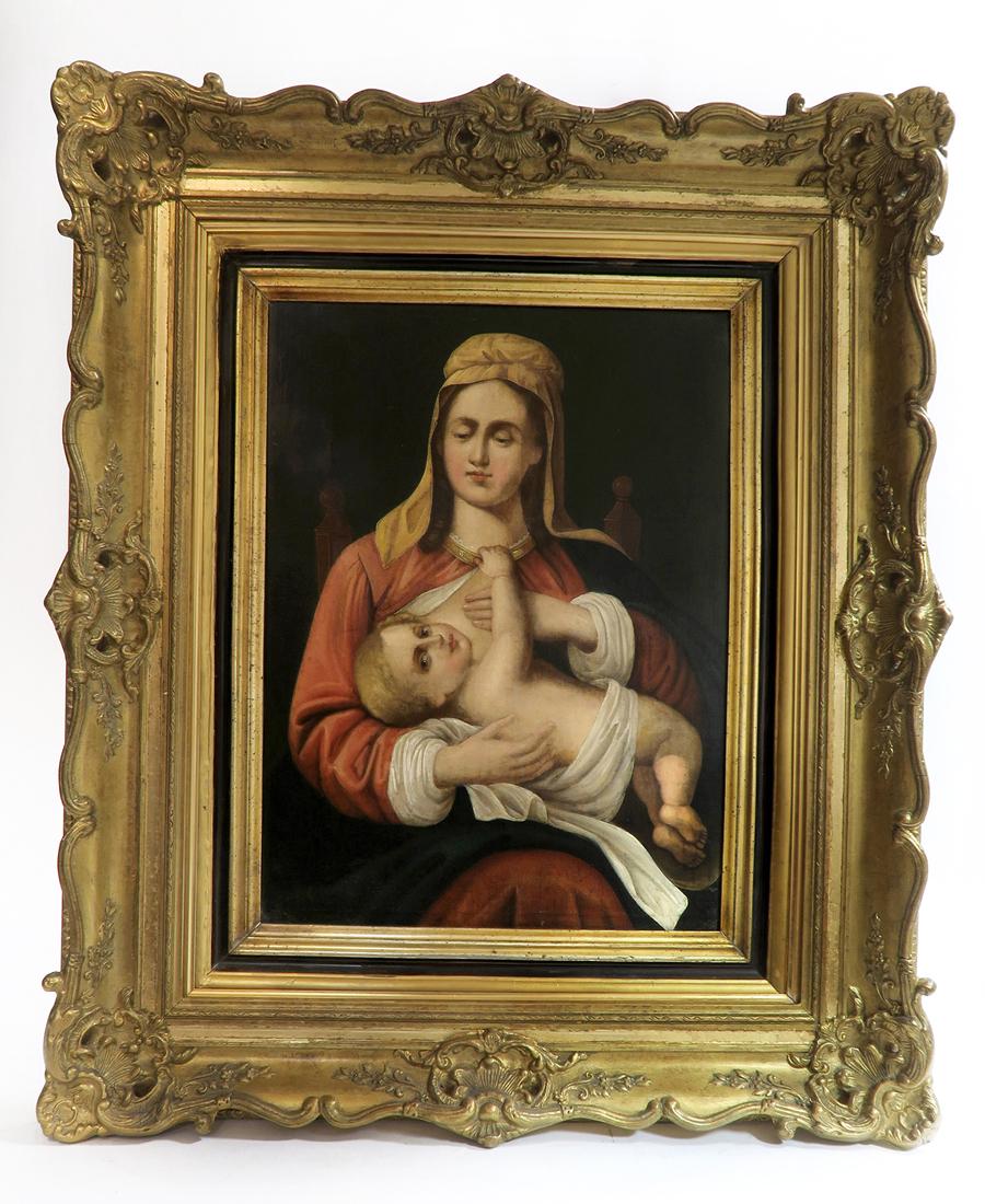 19th C Framed Oil on Canvas of Madonna & The Child (1 of 4)