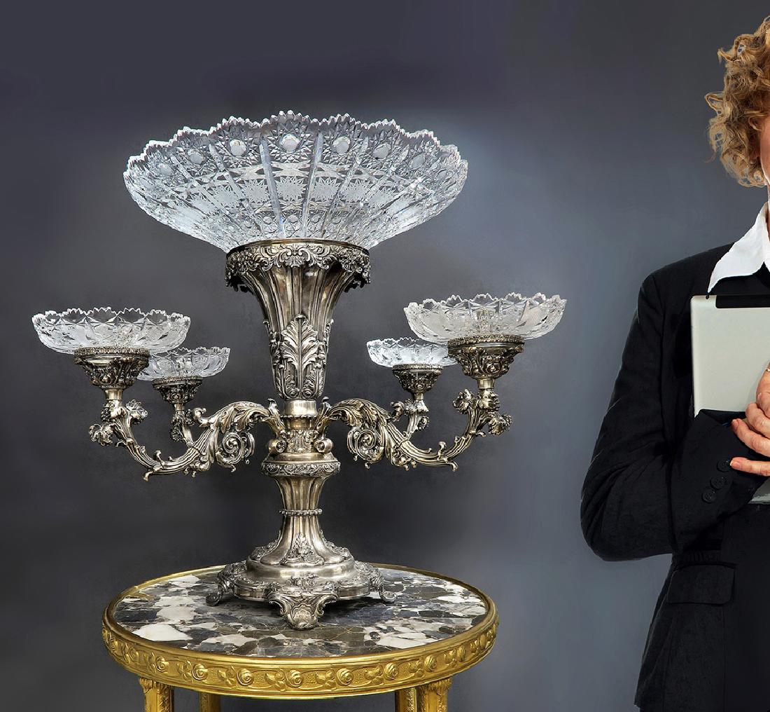 Large 19th C. Silver-Plated/Crystal 5 Branch Epergne (1 of 3)