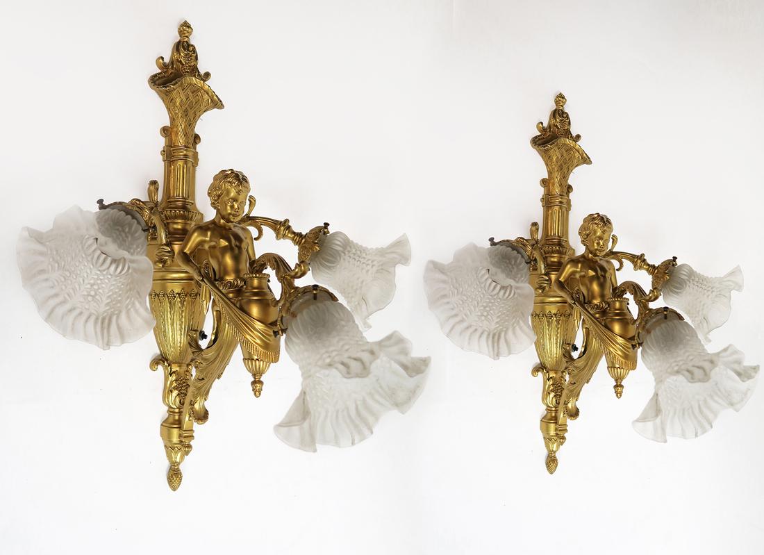 19th C. Pair of French Figural Bronze Sconces (1 of 5)