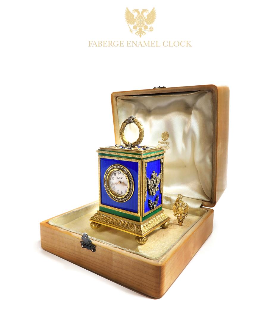 A Russian Faberge Silver & Enamel Clock (1 of 7)