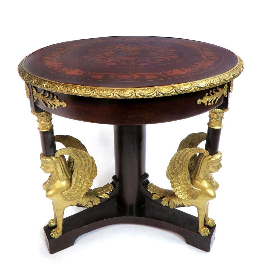 19th C. Marquetry Figural Bronze Mounted Center Table (1 of 3)