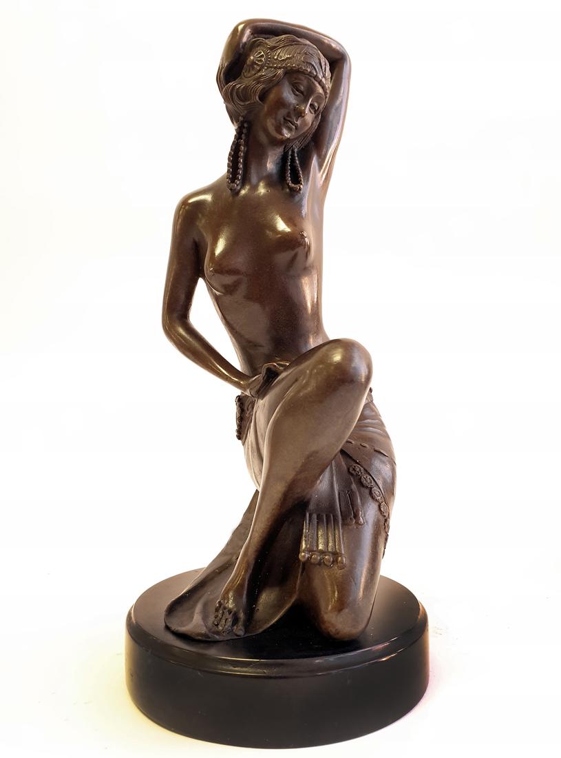 Orientalist Dancer, Original Bronze Figurine By Milo: Art Deco Orientalist Dancer, An Original Bronze Statue on Black Marble Base By Milo. Signed By Artist. Bronze Dimensions with Marble Base: H 13" x W 6", Marble Dimensions: D 6", Height without base: 1