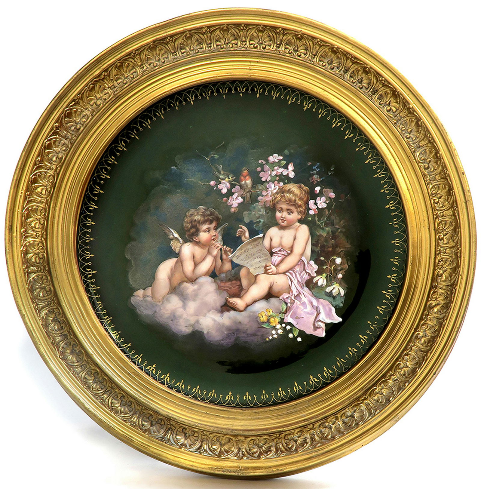 A Large 19th C. Framed Hand Painted Glass Charger (1 of 3)