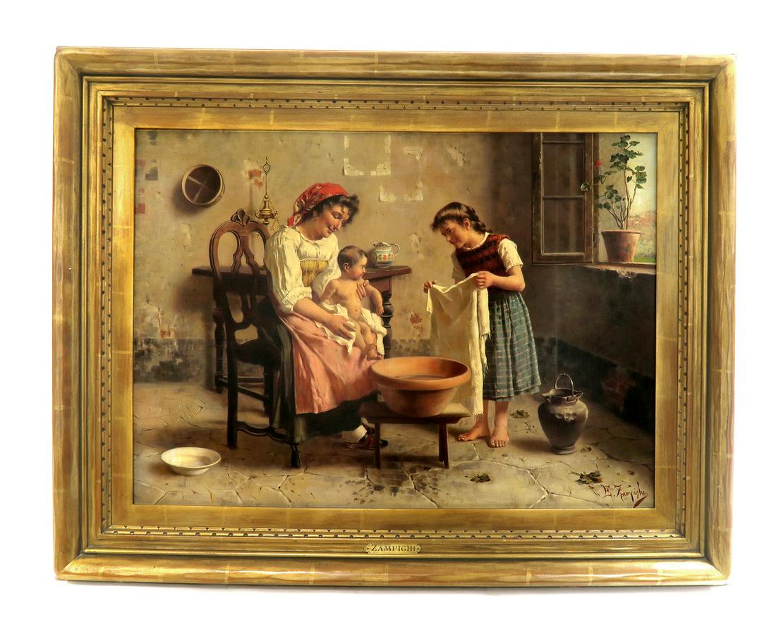 E. Zampighi (Italian, 1855-1944) Large Oil on Canvas (1 of 5)