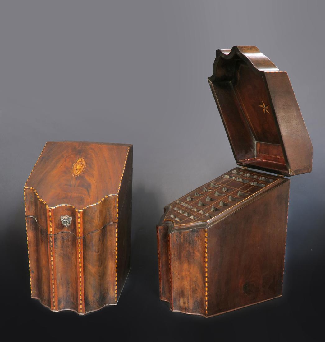 A Pair of Mahogany Georgian Knife Boxes Inlaid Inserts (1 of 5)