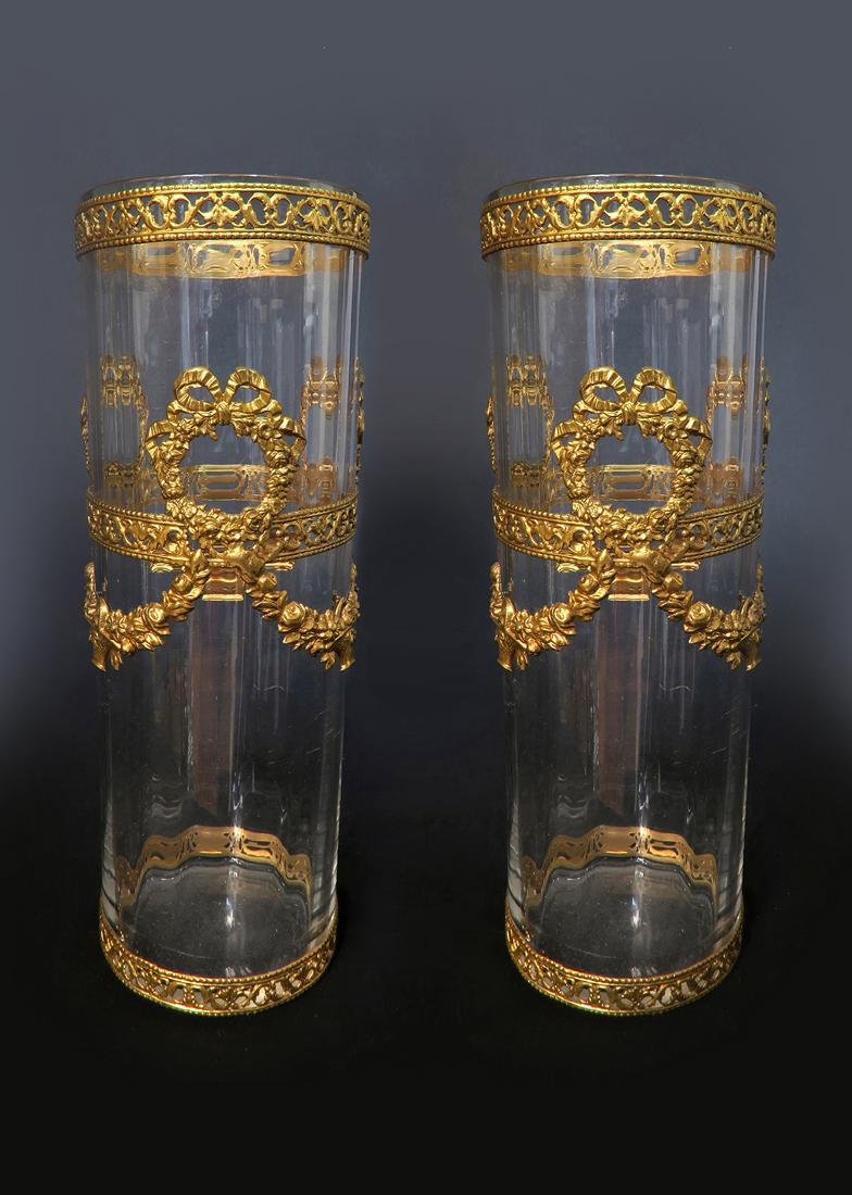 19th C. Pair of Baccarat Crystal & Bronze Vases (1 of 1)