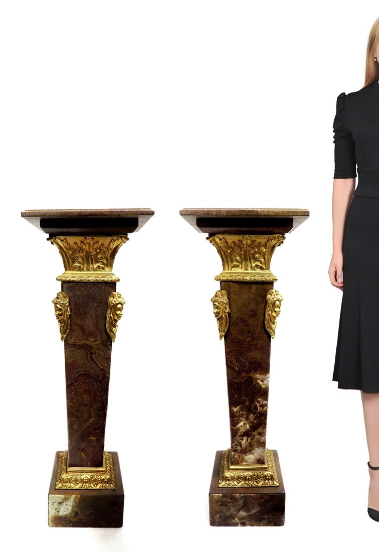 A Pair of French Figural Bronze Marble Pedestals (1 of 2)