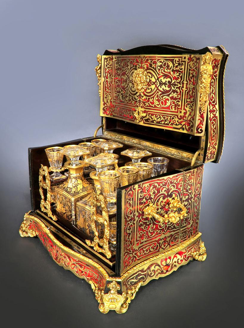 19th C. French Bronze Mounted Boulle Tantalus a Liqueur (1 of 6)