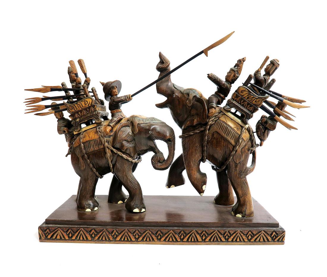 The Battle of Elephants, Indian Wooden Carved Figurines (1 of 5)