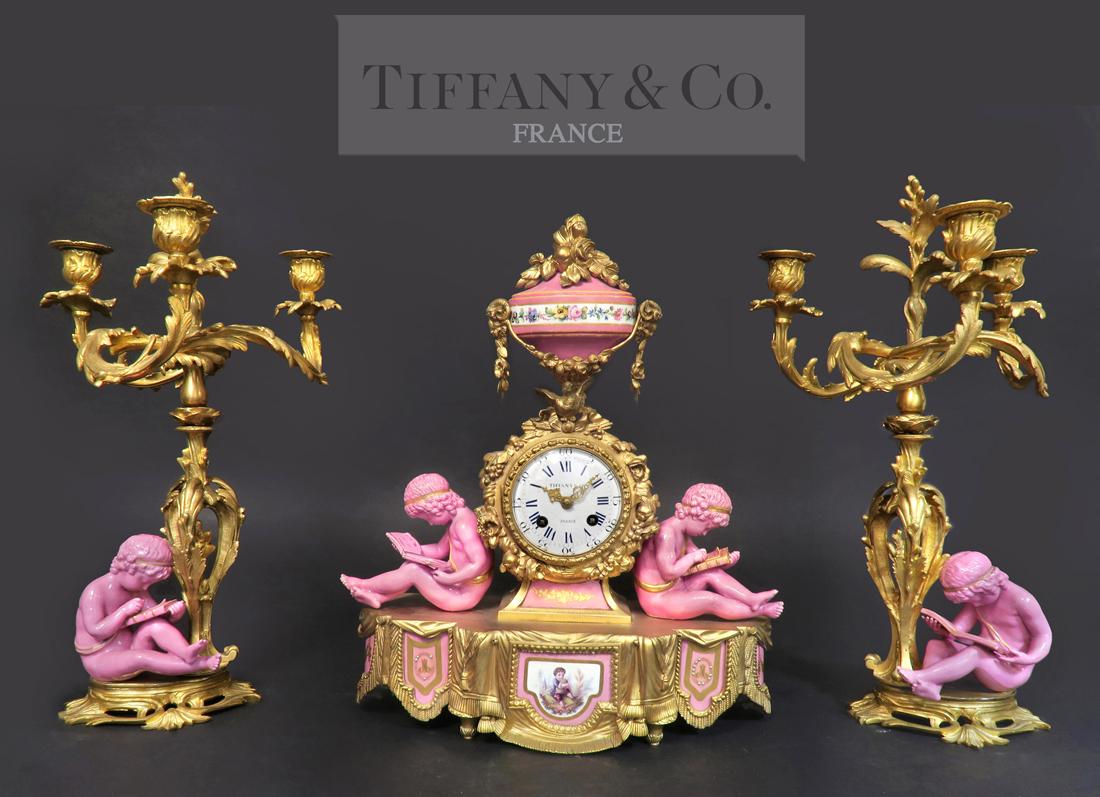 French Figural Bronze & Sevres Clock Set. 19th C. (1 of 12)