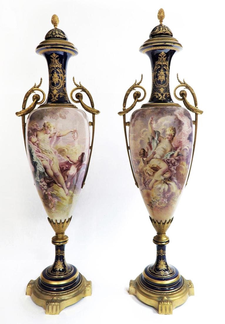 A Pair of Large 19th C. Sevres Vases Signed Maxant (1 of 8)