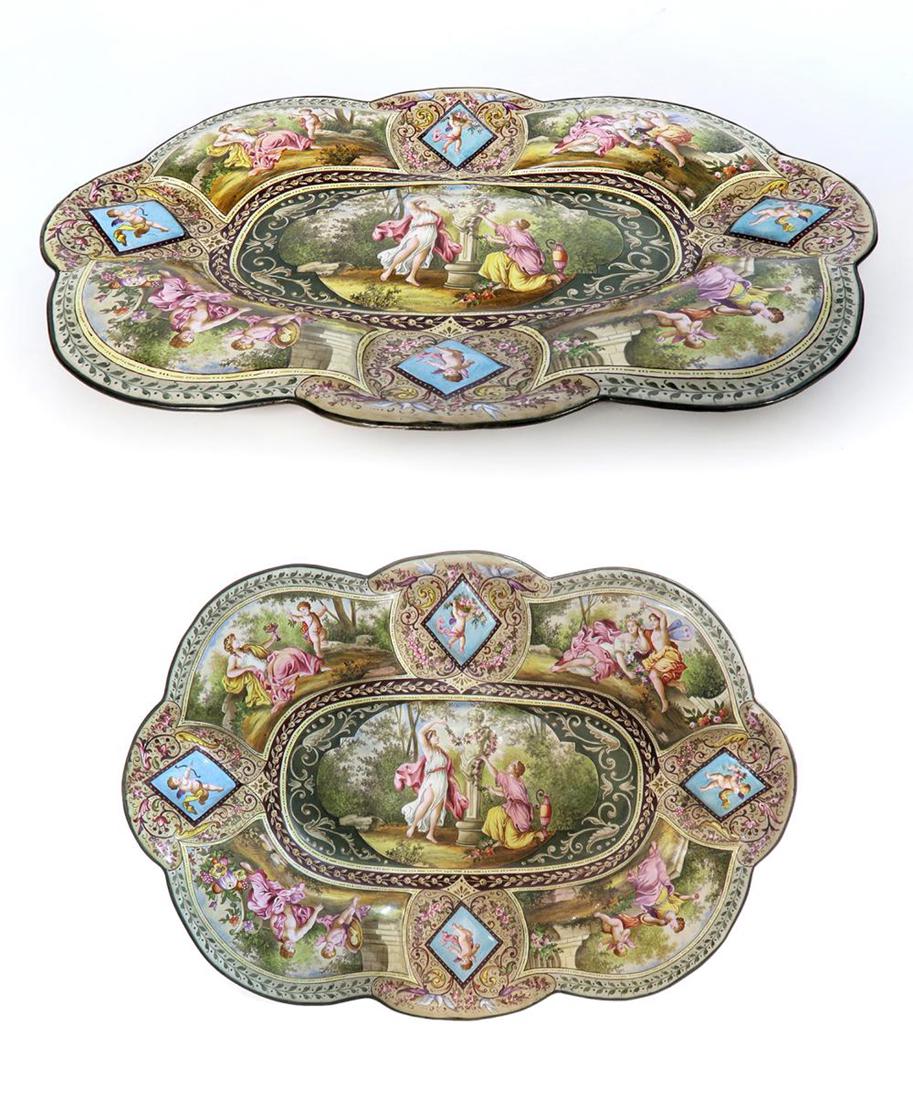 LARGE 19TH C. VIENNESE ENAMEL & SILVER TRAY / DISH (1 of 9)