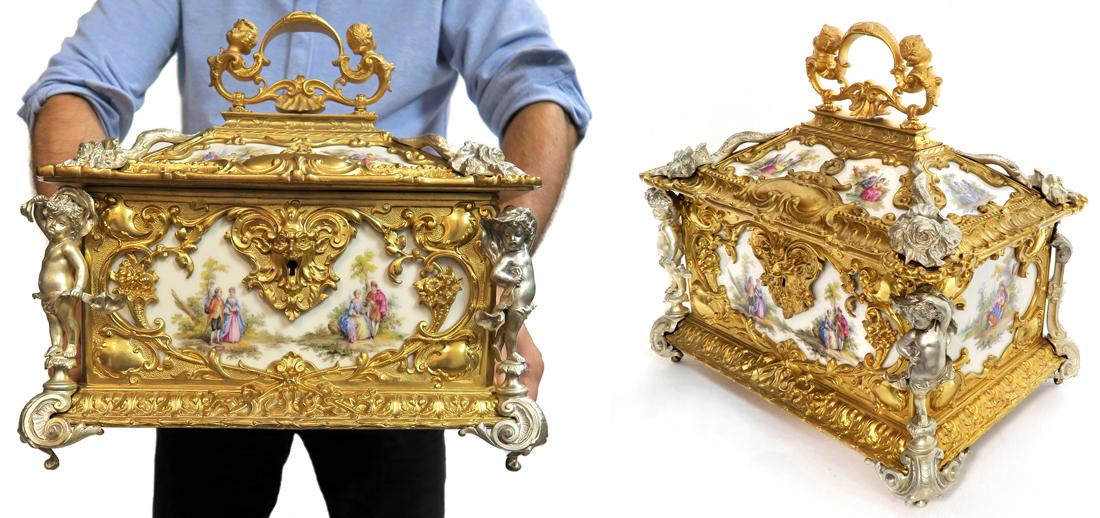 19th C. Large Figural Bronze Mounted KPM Box (1 of 9)
