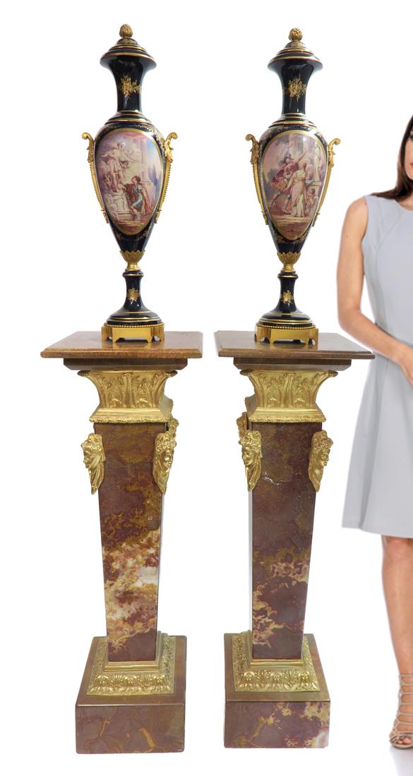 Large Pair of 19th C. Bronze Mounted Sevres Vases (1 of 1)