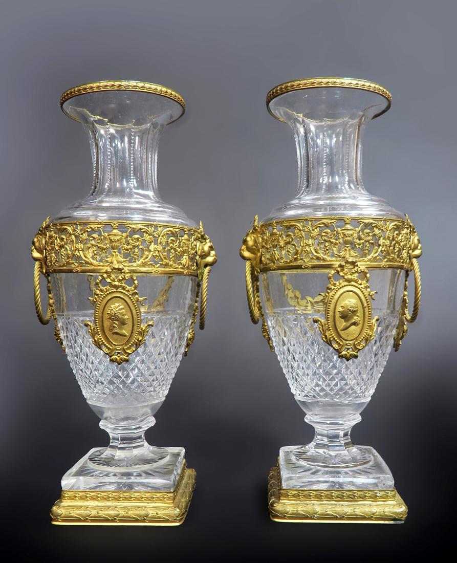 A Pair of 19th C. DORE BRONZE & BACCARAT CRYSTAL VASES (1 of 4)