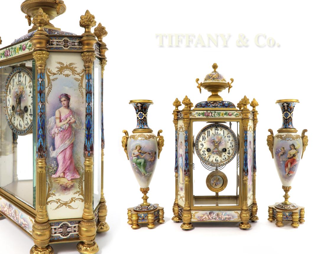 TIFFANY & Co Sevres/Champleve Enamel Clock Set, 19th C. (1 of 9)