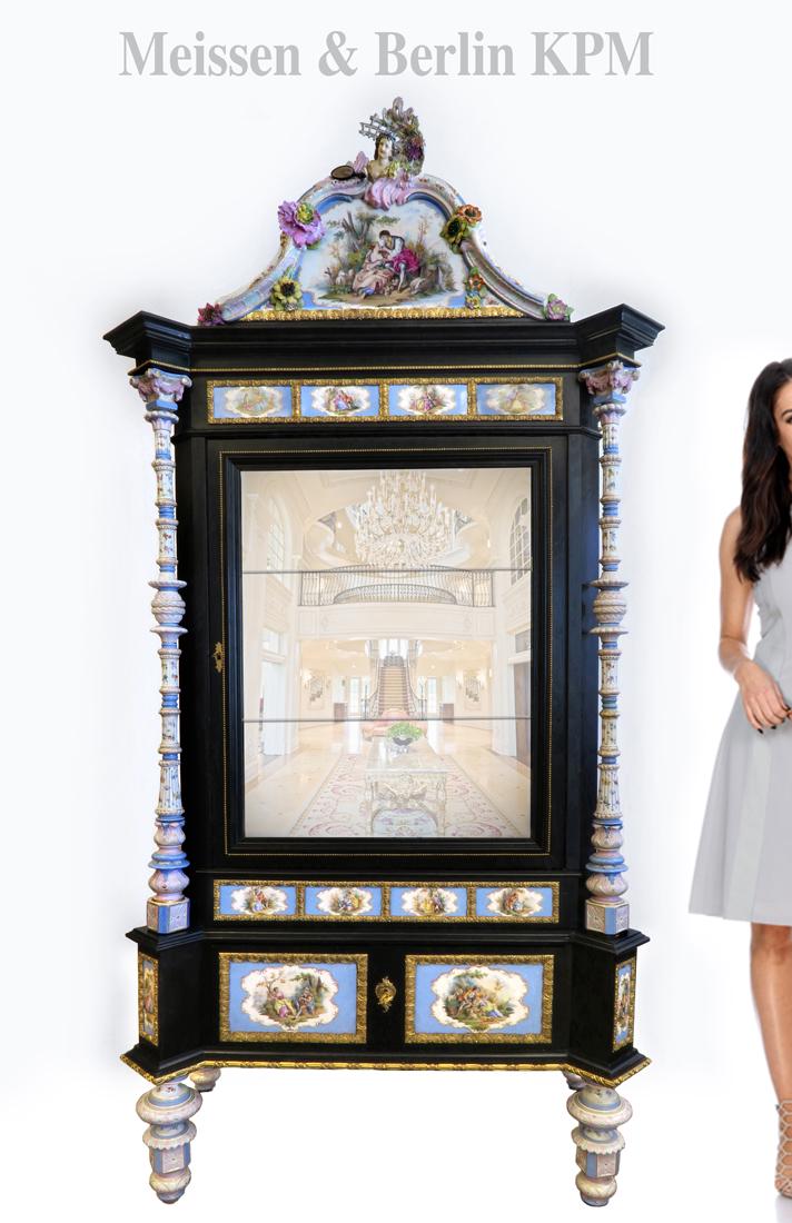 KPM & MEISSEN AND ORMOLU MOUNTED EBONIZED WOOD VITRINE (1 of 1)