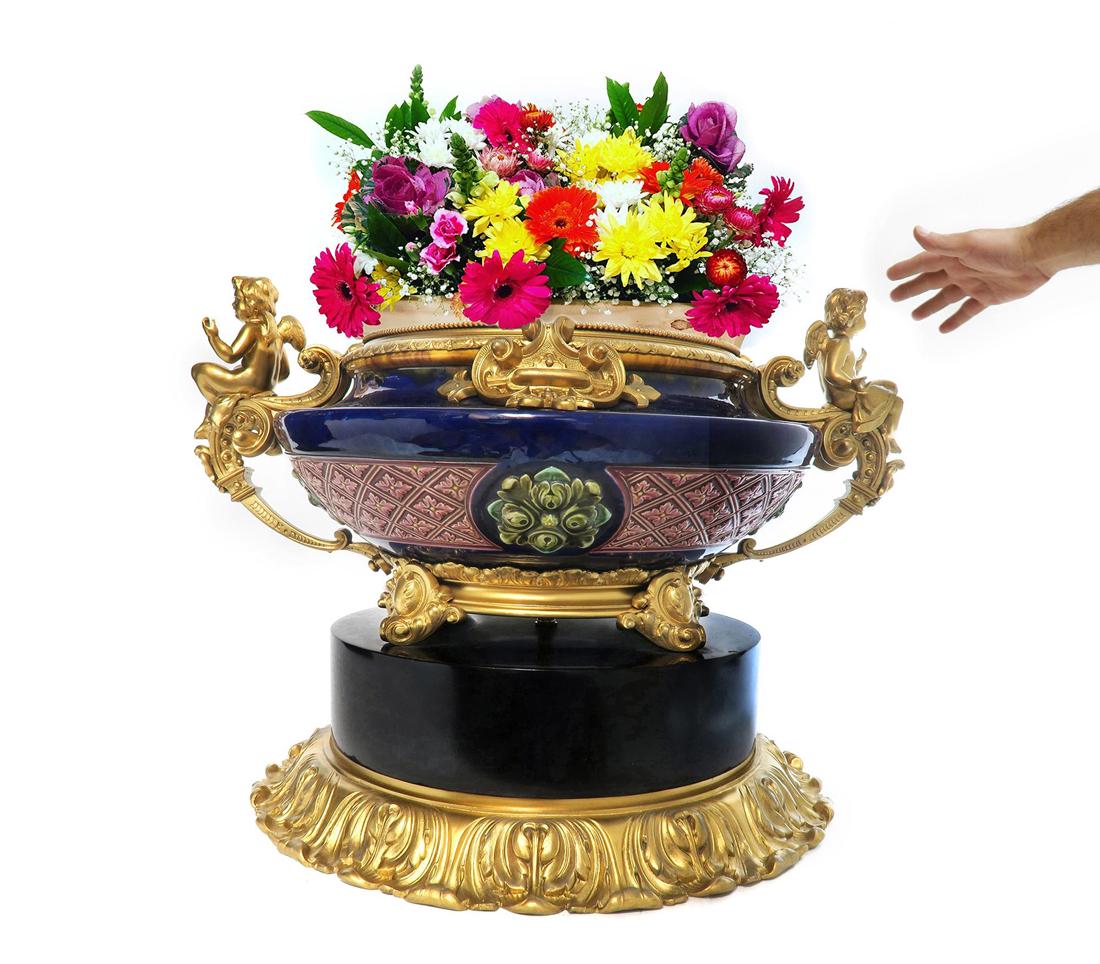 A Large 19th C. Figural Bronze & Porcelain Jardiniere (1 of 5)