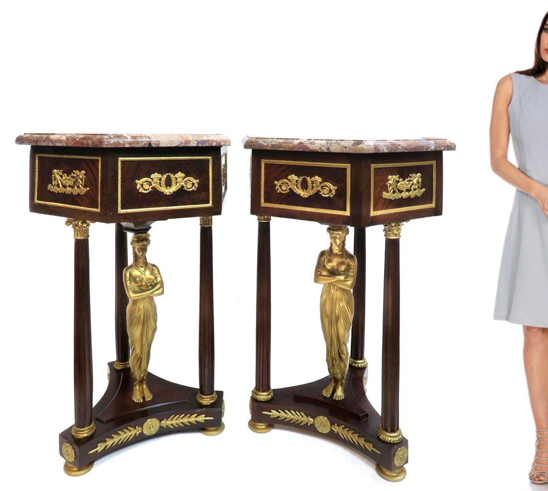 19th C. Pair French Empire Bronze Mounted Pedestals (1 of 4)