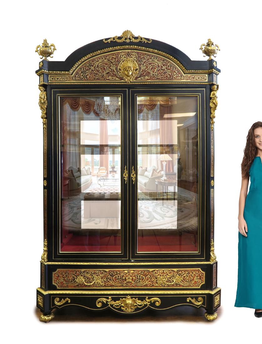 Monumental 19th C. French Bronze Boulle Vitrine Cabinet (1 of 1)