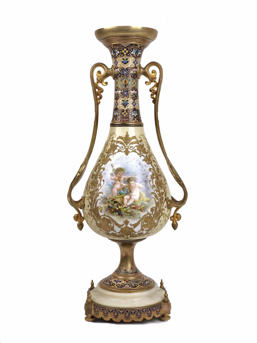 A French Sevres Enamel Bronze Champleve Vase (1 of 6)