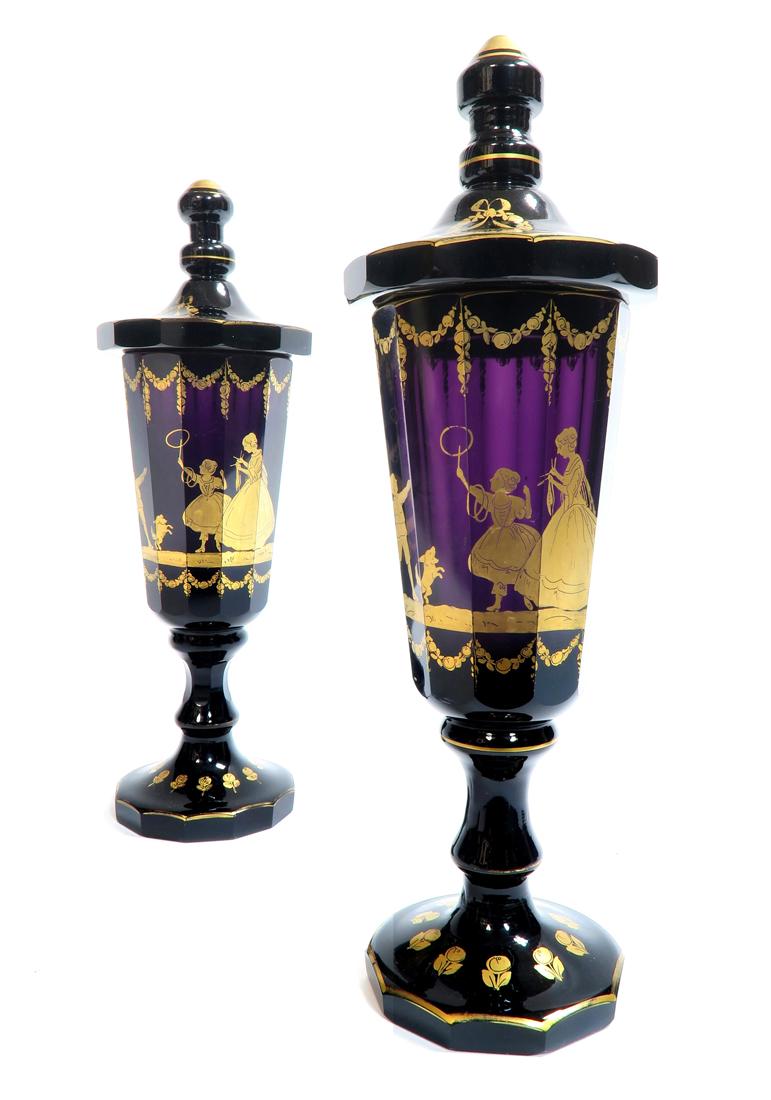 A Pair of 19th C. Hand Painted Bohemian Crystal Vases (1 of 5)