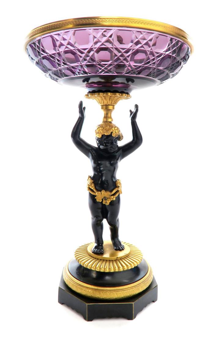 19th C Figural Gilt Bronze/Baccarat Crystal Candy Dish (1 of 4)