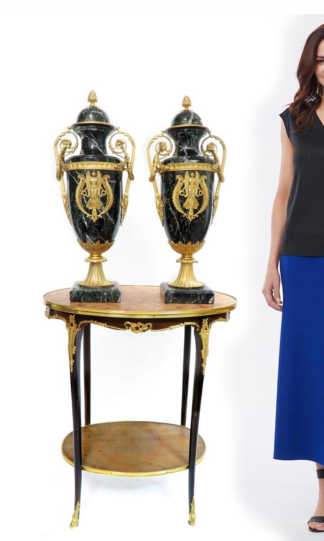 Pair of Monumental French Bronze & Marble Urns. 19th C. (1 of 4)