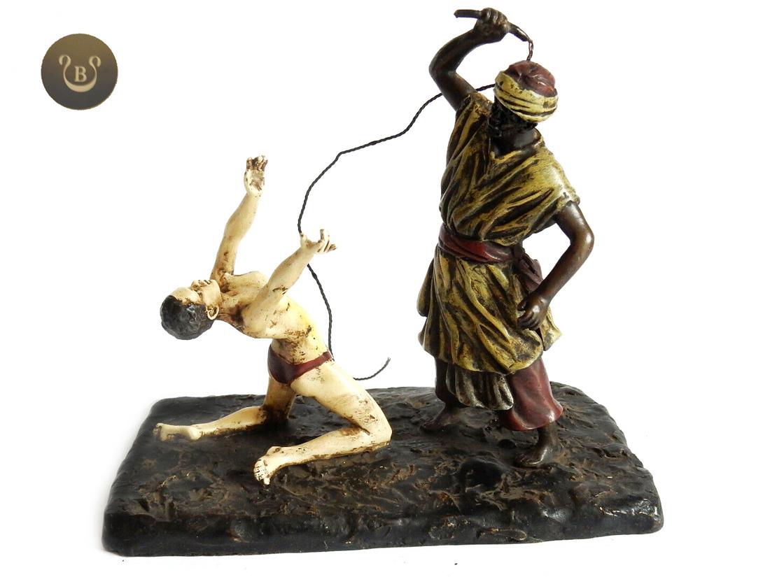 Orientalist Slavery, F. Bergman Bronze Figurine Group: Orientalist Slavery, A Rare Original Franz Xaver Bergmann Bronze Sculpture Group, "Nam Greb" Signed, Bergman Hallmarked. H 6" x 7" x 4". About Artist: Franz Xaver Bergmann (or Franz Xaver Bergman) (Ju