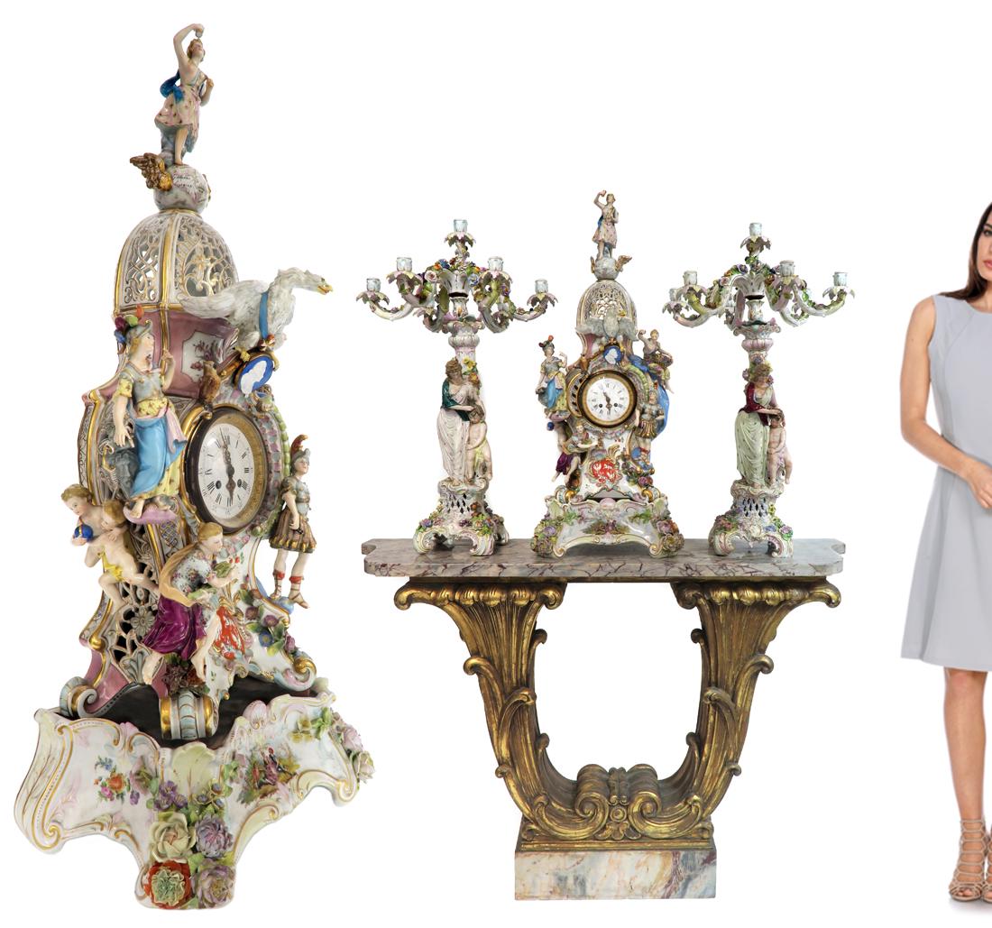 Monumental 19th C. Meissen Style Figural Clock Set (1 of 1)