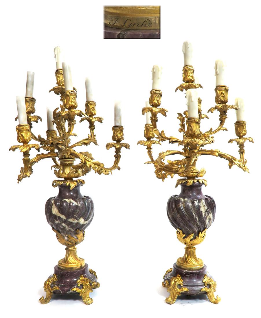 F. Linke Bronze & Marble Pair of Candelabras (1 of 5)