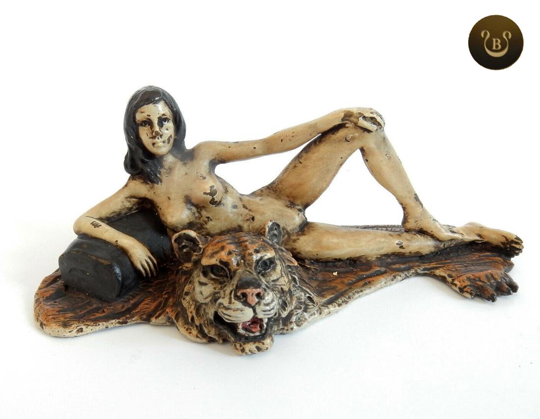 Nude on Tiger Rug, F. Bergman Bronze Figurine, Signed: Nude on Tiger Rug, A Rare Original Franz Xaver Bergmann Bronze Sculpture, "Nam Greb" Signed, Bergman Hallmarked. H 2.16" x L 5.94" x W 3.8". About Artist: Franz Xaver Bergmann (or Franz Xaver Bergman)