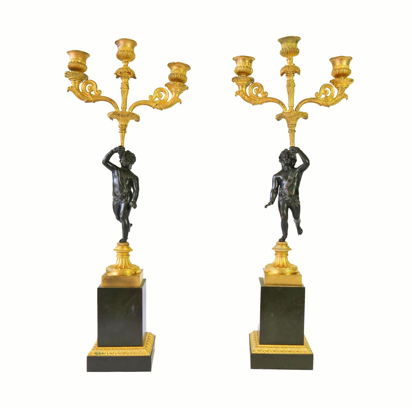 Pair of 19th C French Empire Bronze Figural Candelabras (1 of 8)