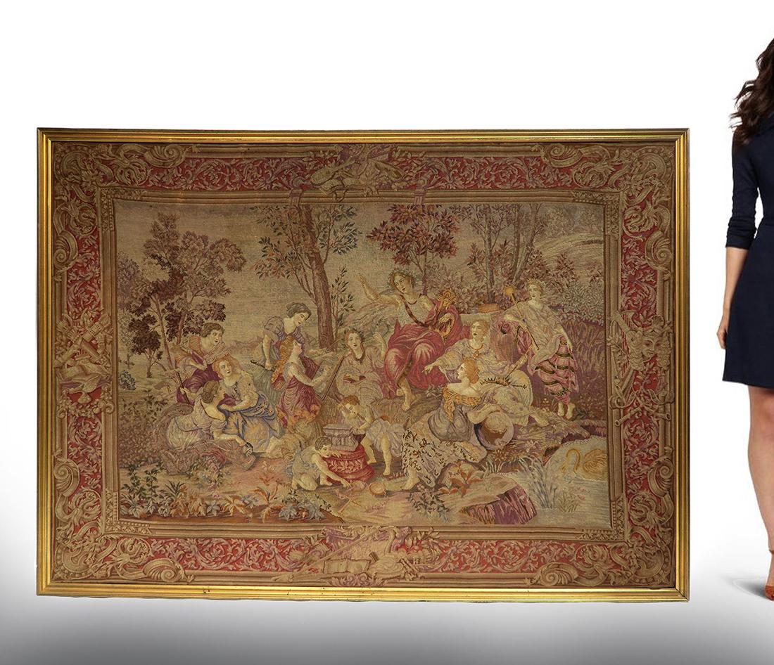 Large Framed 19th C FRENCH TAPESTRY WALL HANGING (1 of 9)