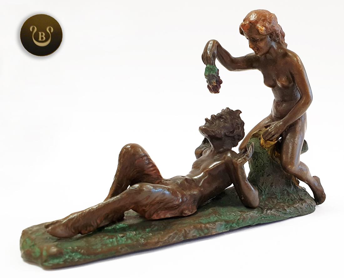 Eve & Satyr, Franz Bergman Signed Bronze Figurine Group: Eve & Satyr, Very Rare Original Franz Xaver Bergmann Bronze Erotic Figurine Group, "Nam Greb" Signed, Bergman Hallmarked. H 3" x 4.1/2" x 1.1/2". About Artist: Franz Xaver Bergmann (or Franz Xaver Ber