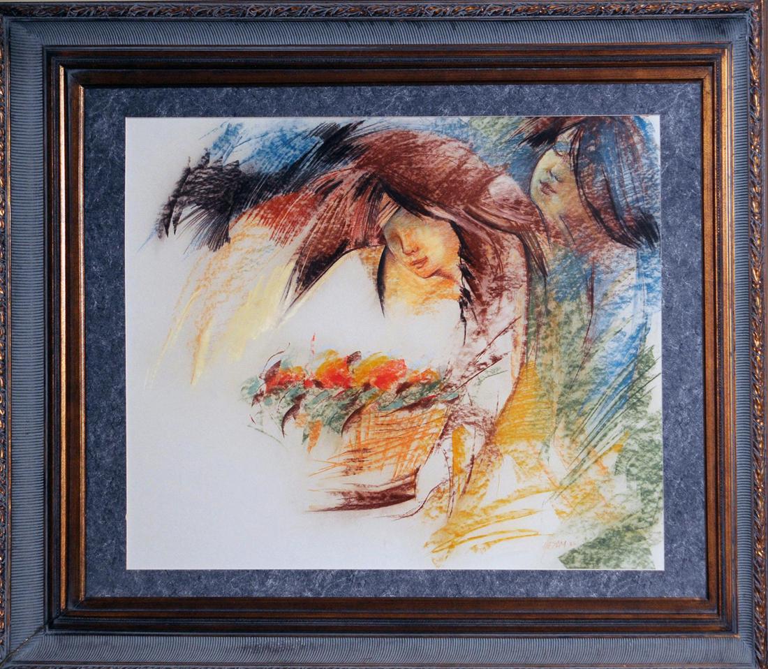 A painting by Hessam Abrishami, Signed: A painting by Persian artist "Hessam Abrishami". Artist Signed. 27" x 32". About Artist: Hessam Abrishami (Born: 1951, Shiraz, Iran) is an Persian artist who lives in California, United States.