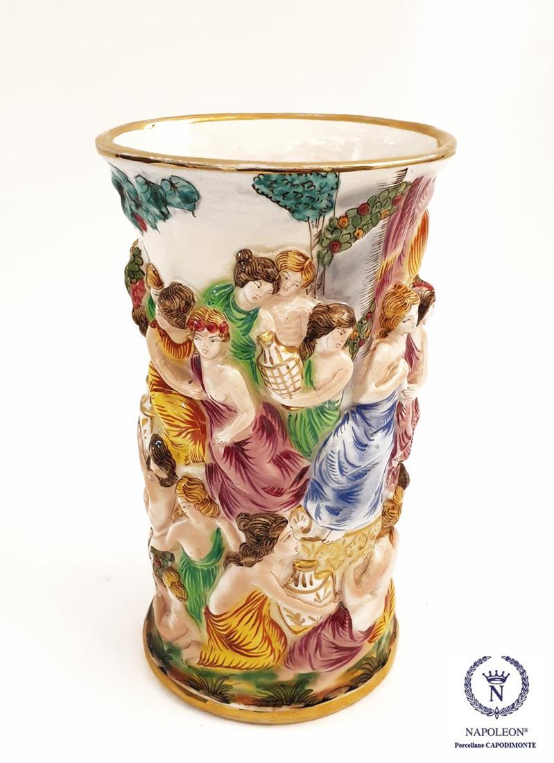 An Italian Capodimonte Hand Painted Porcelain Vase: An Italian Capodimonte Hand Painted Porcelain Vase. H 10.75" x 5.5" x 5"