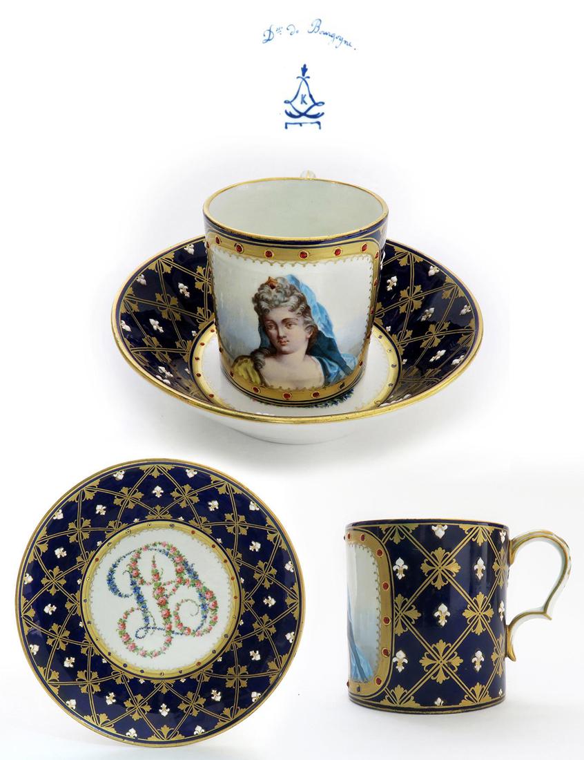 18th C. Sevres Jeweled Porcelain Cup & Saucer (1 of 9)
