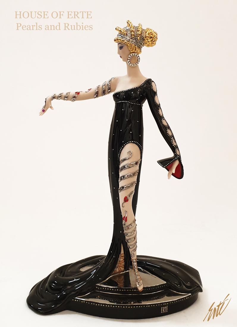Pearls and Rubies, House of ERTE Hand Painted Figurine: Pearls and Rubies, A Vintage House of ERTE Fine Porcelain Hand Painted statue. Limited Edition (No. M 7610). H 10" x 6.1/2" x 3.1/2". About Artist: Romain de Tirtoff (23 November 1892 - 21 April 1990)