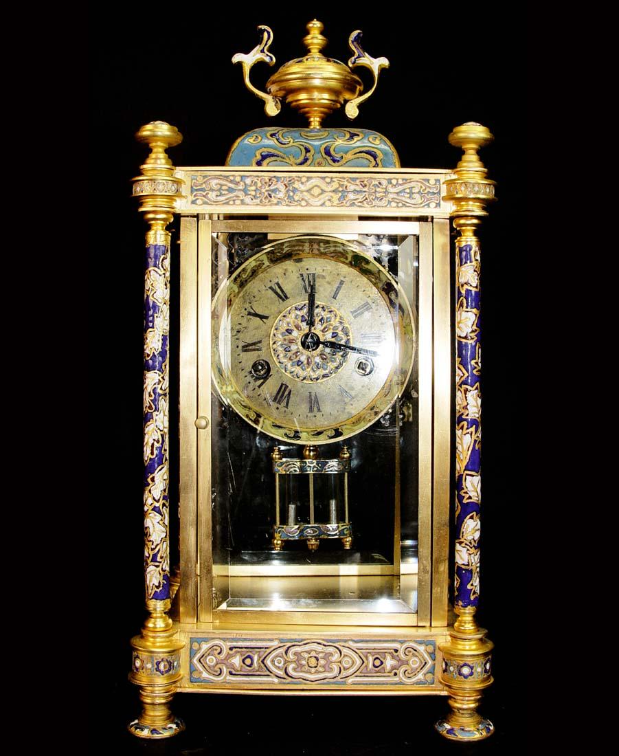 19th C. French Champleve Gilt Bronze & Enamel Clock (1 of 7)