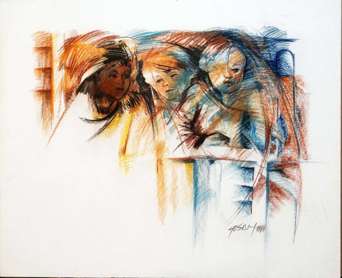 A painting by Hessam Abrishami, Signed: A painting by Persian artist "Hessam Abrishami". Artist Signed. 26" x 34". About Artist: Hessam Abrishami (Born: 1951, Shiraz, Iran) is an Persian artist who lives in California, United States.