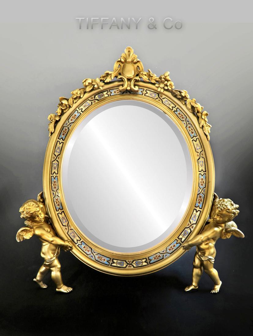 19th C. Tiffany & Co Figural Bronze Champleve Mirror (1 of 3)