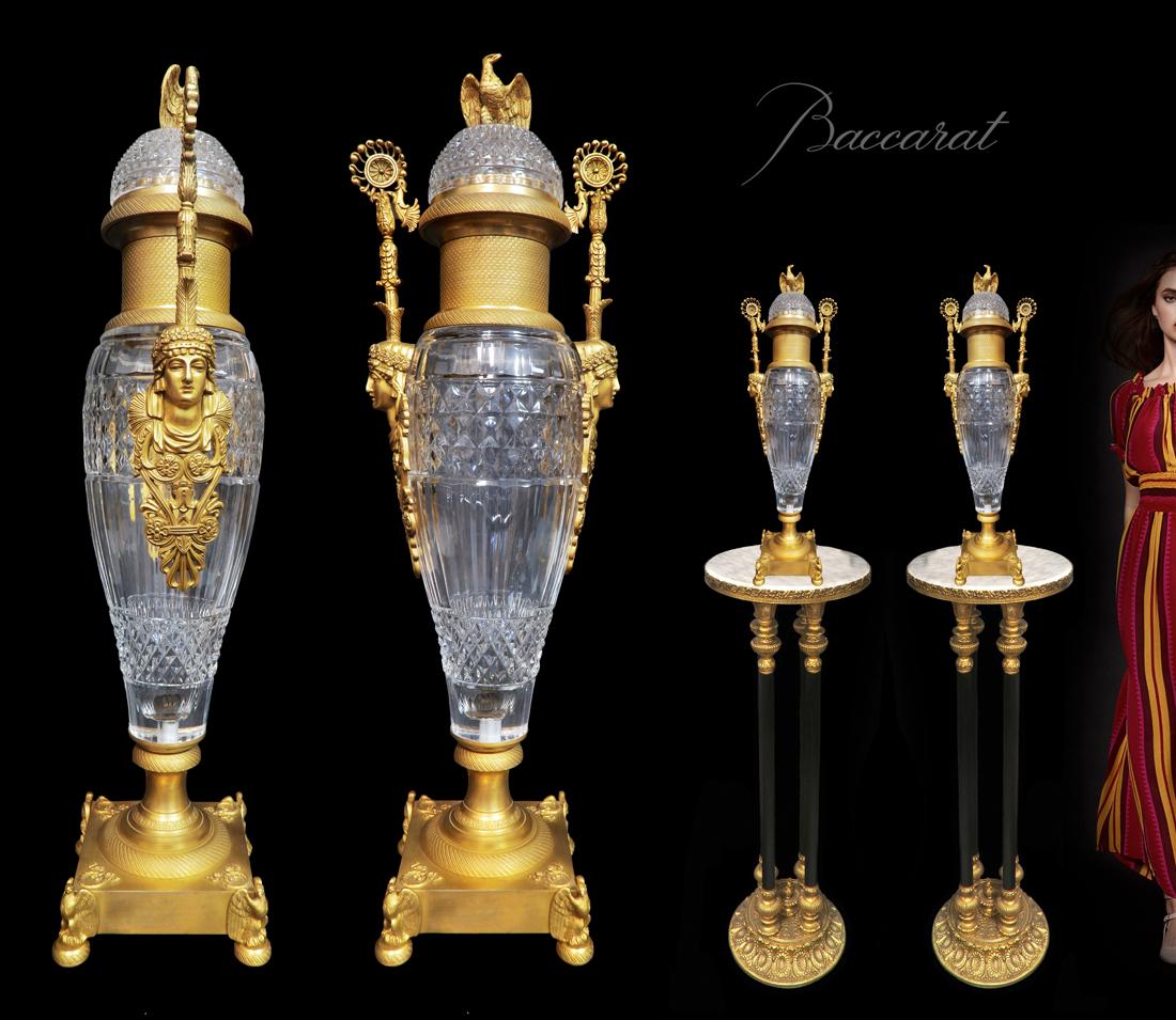 A Pair of Baccarat Crystal & Bronze Figural Urns/Vases (1 of 4)
